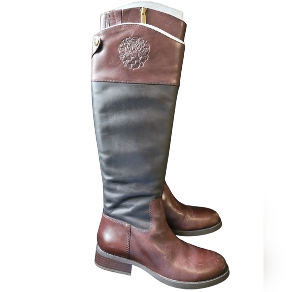 Vince Camuto Fabina Two Tone Knee High Crest Leather Boots Sz 8 - Picture 2 of 11